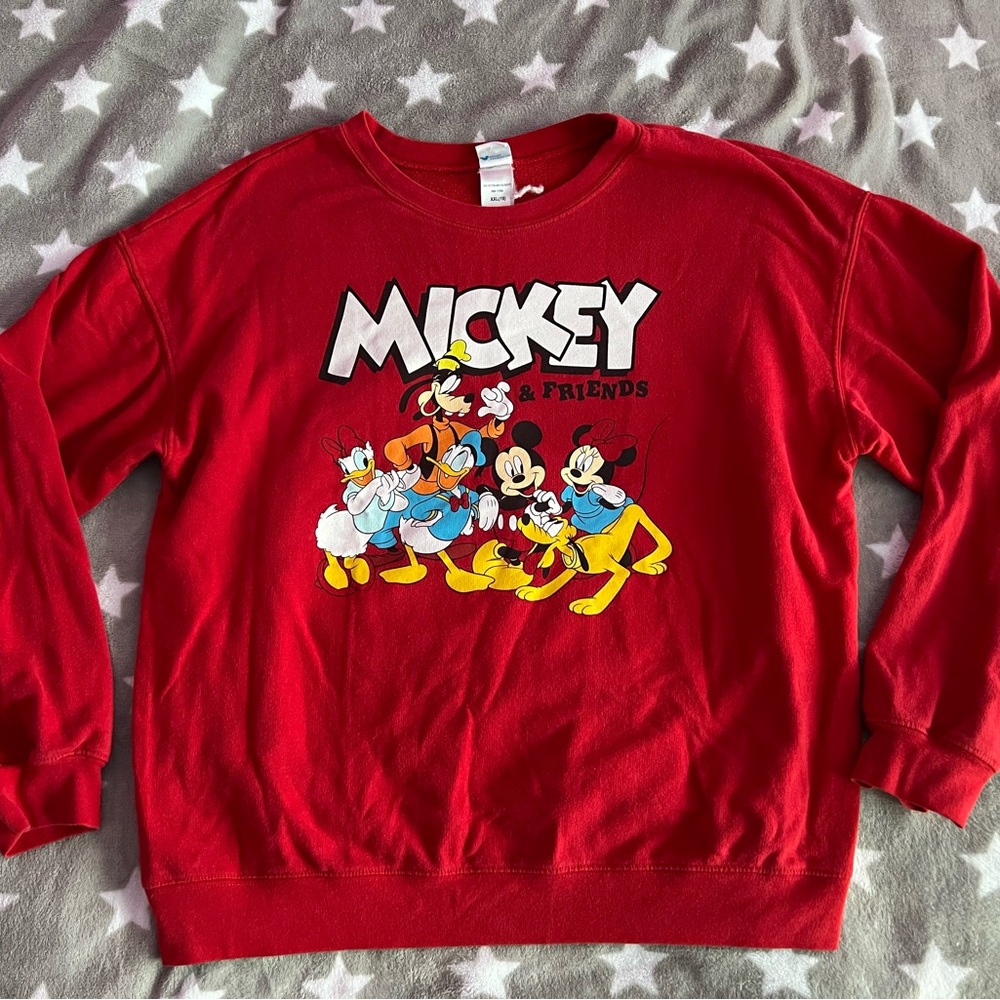 Disney Red Crewneck Sweater with Mickey & Friends
